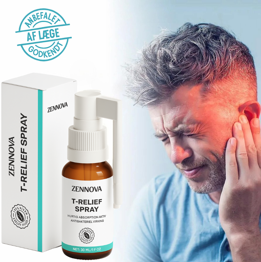 T-Relief Spray - Lindrer op til 99 % af øreproblemer ved regelmæssig brug inden for den første uge af behandlingen.